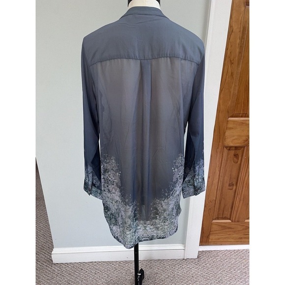 Soft Surroundings Top Womens Gray Green Sheer Roll Tab Sleeve MED Oversized - Picture 3 of 8